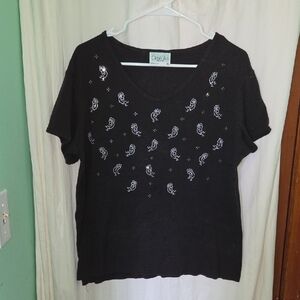 Vintage Y2k Sparkly Bedazzled Tribal People Stretchy T Shirt